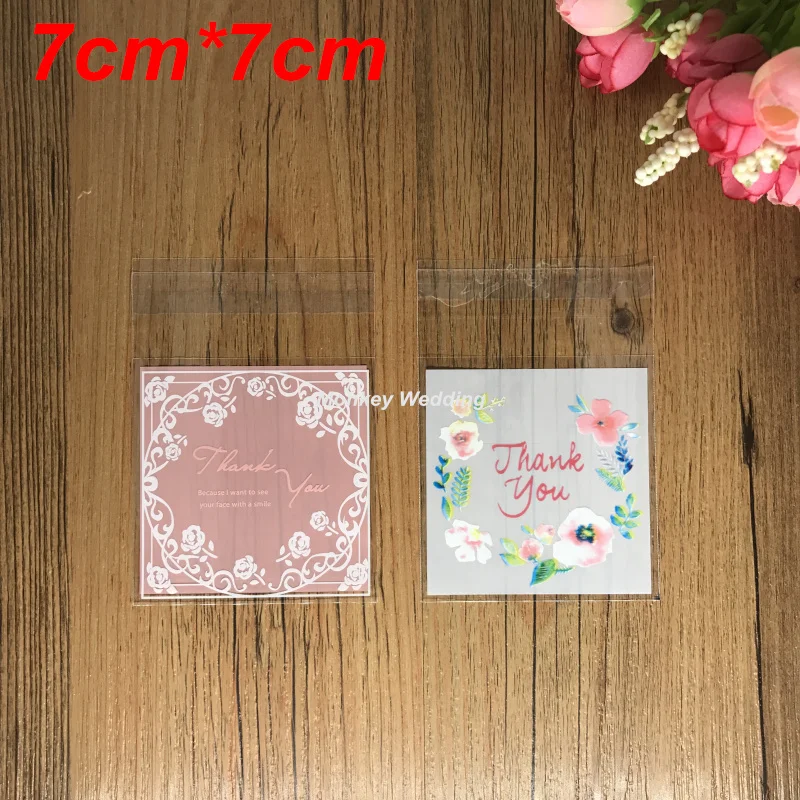 Image 100PCS Elegant Rose Cookie Plastic Bags Cellophane Biscuit Bags Thank You Gifts for Wedding Candy OPP Bags With Self Adhesive