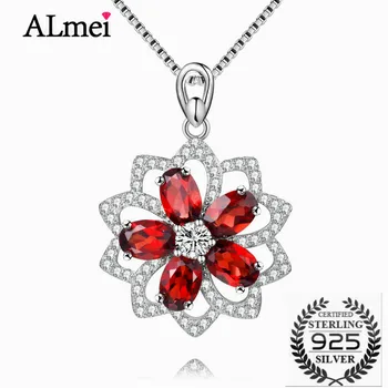 Almei 2.5CT Red Garnet Gemstone Sunflower Pendant Suspension Necklace Real 925 Sterling-Silver-Jewelry for Wedding Gift10% CN004
Almei 2.5CT Red Garnet Gemstone Sunflower Pendant Suspension Necklace Real 925 Sterling-Silver-Jewelry for Wedding Gift10% CN004