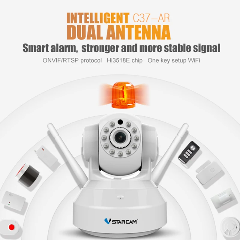 VStarcam C37-AR Wireless HD Alarm IP Security Camera WiFi Two Way Audio Recording Infrared Add Door/PIR Sensor CCTV Alarm System
VStarcam C37-AR Wireless HD Alarm IP Security Camera WiFi Two Way Audio Recording Infrared Add Door/PIR Sensor CCTV Alarm System