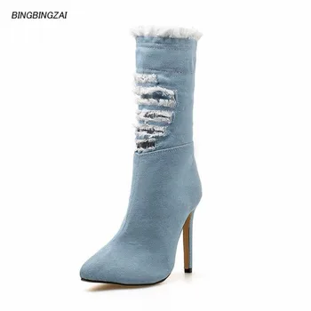 BBZAI Shoes woman Denim fabric 11cm botas mujer Thin Heels platform spring /Autumn comfort botas Bottes Femmes35-40
BBZAI Shoes woman Denim fabric 11cm botas mujer Thin Heels platform spring /Autumn comfort botas Bottes Femmes35-40