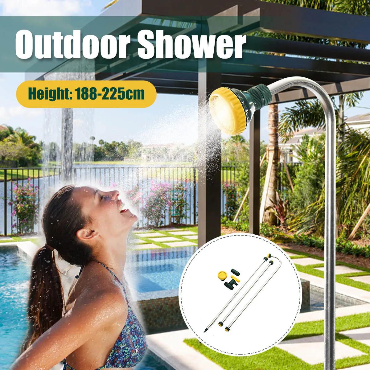225CM Outdoor Portable Shower Stand Pool Patio Spa Backyard Garden Adjustable Poolside Aluminium alloy Outdoor Shower Kits
225CM Outdoor Portable Shower Stand Pool Patio Spa Backyard Garden Adjustable Poolside Aluminium alloy Outdoor Shower Kits