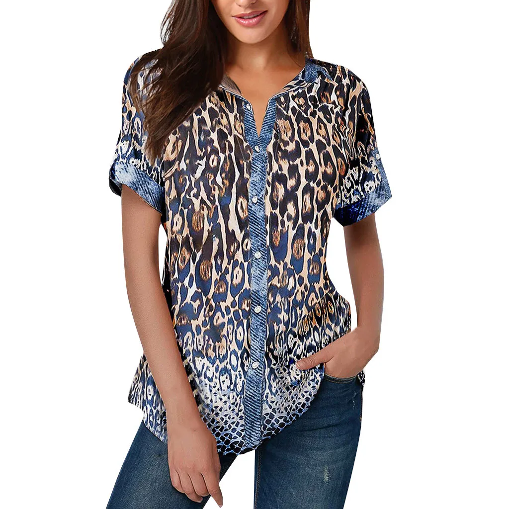 Fashion Korean Women Leopard Print Short Sleeve Button Downs Shirt Summer Ladies Tops And Blouse Boho Clothing Camisas Mujer D
Fashion Korean Women Leopard Print Short Sleeve Button Downs Shirt Summer Ladies Tops And Blouse Boho Clothing Camisas Mujer D
