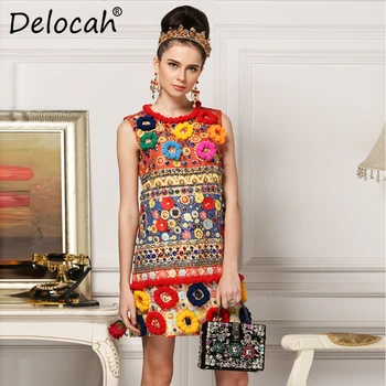 Delocah New Summer Fashion Designer Dress Women's Sleeveless Gorgeous Crystal Appliques Printed Short Dress High Quality
Delocah New Summer Fashion Designer Dress Women's Sleeveless Gorgeous Crystal Appliques Printed Short Dress High Quality