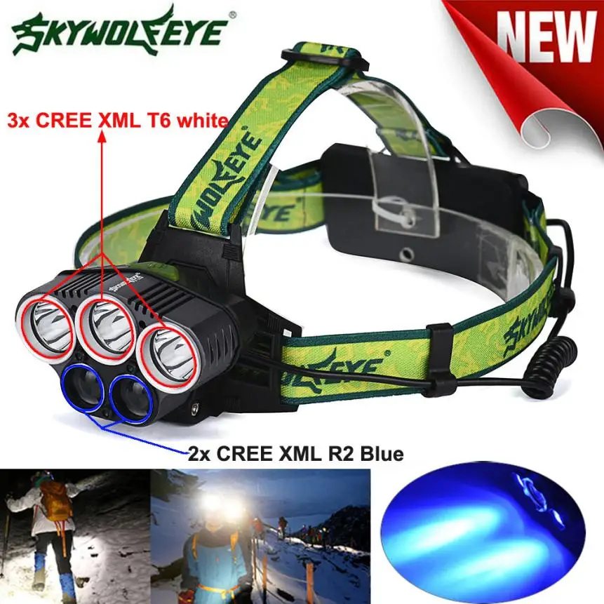 3x XM-L T6 White+2x R2 Blue LED 18650 Headlamp Headlight Torch Flashlight Lamp Outdoor Bike Cycling Night Safty Head light 9PJ4
3x XM-L T6 White+2x R2 Blue LED 18650 Headlamp Headlight Torch Flashlight Lamp Outdoor Bike Cycling Night Safty Head light 9PJ4