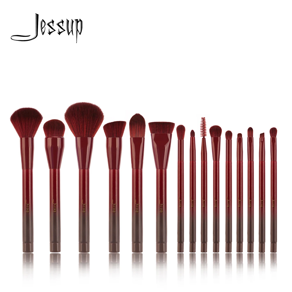 

Jessup 15pcs Winered Makeup Brushes Set Powder Foundation Eyeshadow Eyeliner Lip Contour Concealer Smudge Make up Brush Tools