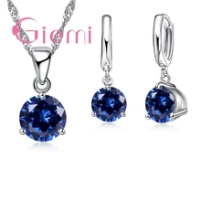 8 Colors925 Sterling Silver Wedding Elegant Jewelry Sets Crystal Pendant Collar Necklace Earrings Women Engagement Set 8 Colors925 Sterling Silver Wedding Elegant Jewelry Sets Crystal Pendant Collar Necklace Earrings Women Engagement Set