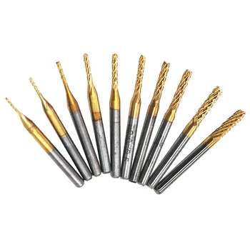 10pcs Titanium Plating 0.8-3.175mm PCB Drill Bit Set Engraving Cutter Rotary CNC End Mill Corn Milling Tip Set
10pcs Titanium Plating 0.8-3.175mm PCB Drill Bit Set Engraving Cutter Rotary CNC End Mill Corn Milling Tip Set