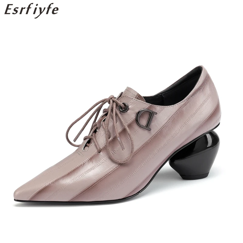 ESRFIYFE Brand Genuine Leather High Heel Lace Up Women Pumps Elegant Office Lady Shoes Pointed Toe Causal Shoes Women
ESRFIYFE Brand Genuine Leather High Heel Lace Up Women Pumps Elegant Office Lady Shoes Pointed Toe Causal Shoes Women