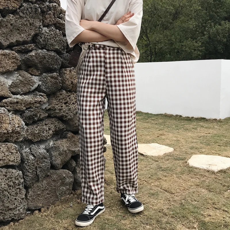 Pants Women Leisure All-match Retro Plaid Trousers Female Students Womens Loose Korean Style Straight Pant Simple Capris Ulzzang
Pants Women Leisure All-match Retro Plaid Trousers Female Students Womens Loose Korean Style Straight Pant Simple Capris Ulzzang