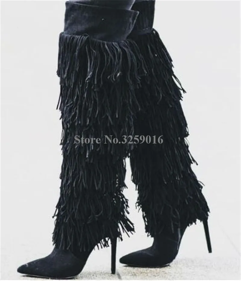 Pointed Toe Suede Leather Long Tassels Fringes Thin Heel Over Knee Boots Women Long Charming High Heel Boots Dress Shoes
Pointed Toe Suede Leather Long Tassels Fringes Thin Heel Over Knee Boots Women Long Charming High Heel Boots Dress Shoes