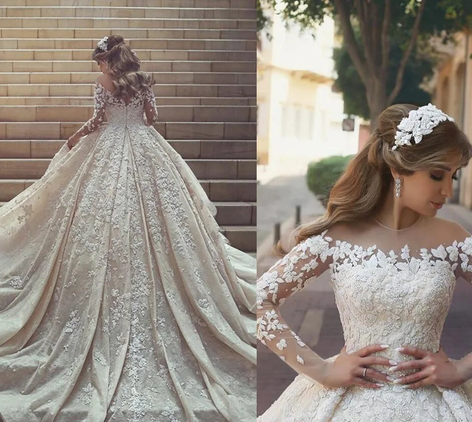 Beautiful Princess Wedding Dresses Special Star Lace Appliques Long Sleeves Fairy Style Bridal Gown Sheer Button Back Ball Gowns
Beautiful Princess Wedding Dresses Special Star Lace Appliques Long Sleeves Fairy Style Bridal Gown Sheer Button Back Ball Gowns