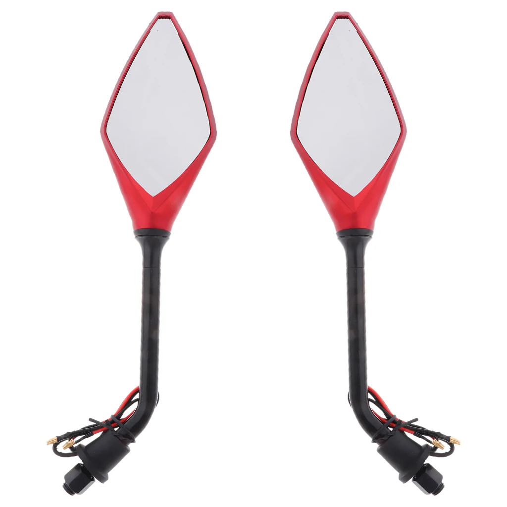 4X Universal 10mm Motorcycle Rearview Side Mirrors LED Turn Signal Red/Black High Toughness and Smooth Surface ABS Shell Glass