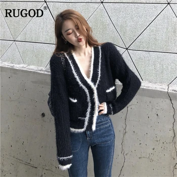 

RUGOD New Casual Women Sweater Solid Long Sleeve Women Cardigans 2019 Winter Fashion Knitted Women Tops pull femme hiver