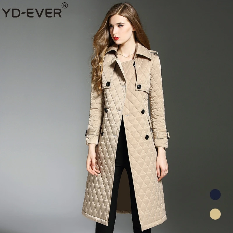 

YD-EVER Spring Autumn Long Jacket Women Coat Rhombus Winter Coat Padded Cotton Jacket Outwear Warm Parka Down Coats