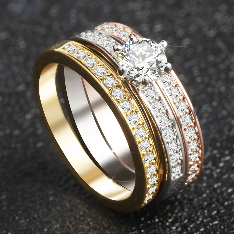 3/pcThree colors Luxury three layer set Rose Gold Color with Pave Band 0.5ct Brilliant Cubic Zirconia Wedding Ring Set size6-10
3/pcThree colors Luxury three layer set Rose Gold Color with Pave Band 0.5ct Brilliant Cubic Zirconia Wedding Ring Set size6-10