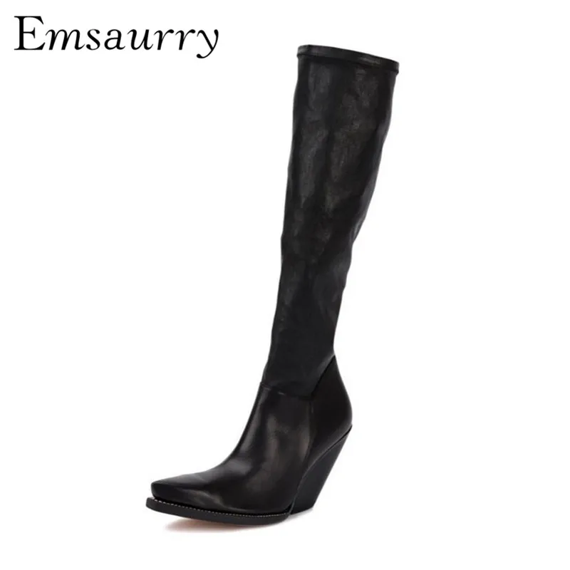 New Autumn Winter Long Booties Square Chunky Heel Stretch Black Leather British Style Knee High Boots Women
New Autumn Winter Long Booties Square Chunky Heel Stretch Black Leather British Style Knee High Boots Women