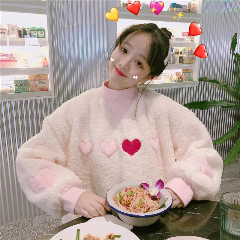 Kawaii plus size autumn Korea pink Women's Clothing Harajuku oversize long sleeve heart embroidery fleece Hoodies Sweatshirts
Kawaii plus size autumn Korea pink Women's Clothing Harajuku oversize long sleeve heart embroidery fleece Hoodies Sweatshirts