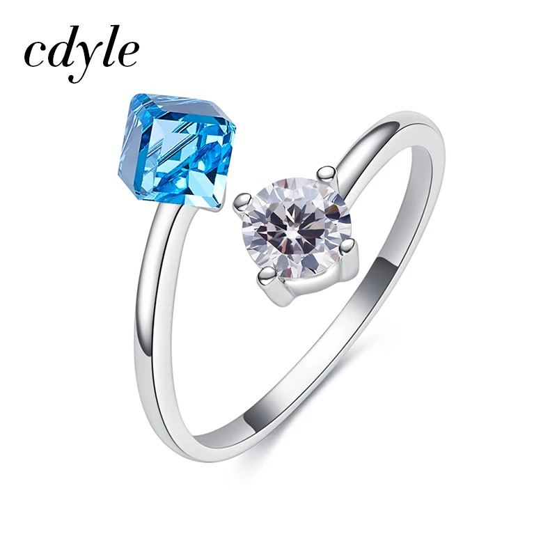 

Cdyle Cube Embellished with crystals Engagement Ring Adjustable Size Female Women Wedding Band Rings Jewelry