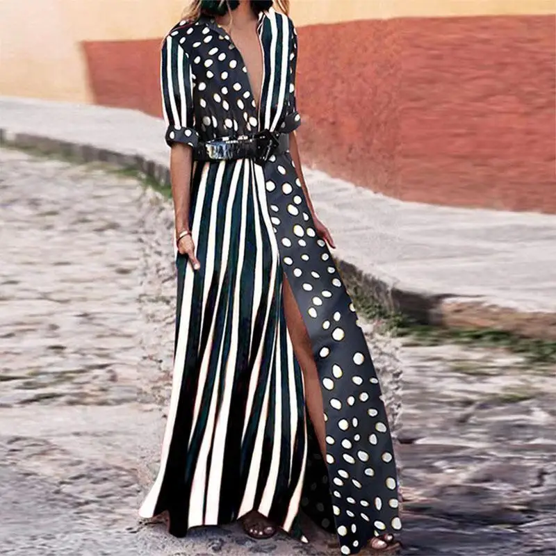 Polka Dot Shirt Dress Summer Women Long Striped Dress Casual Boho Vestido Largo Robe Longue Femme
Polka Dot Shirt Dress Summer Women Long Striped Dress Casual Boho Vestido Largo Robe Longue Femme