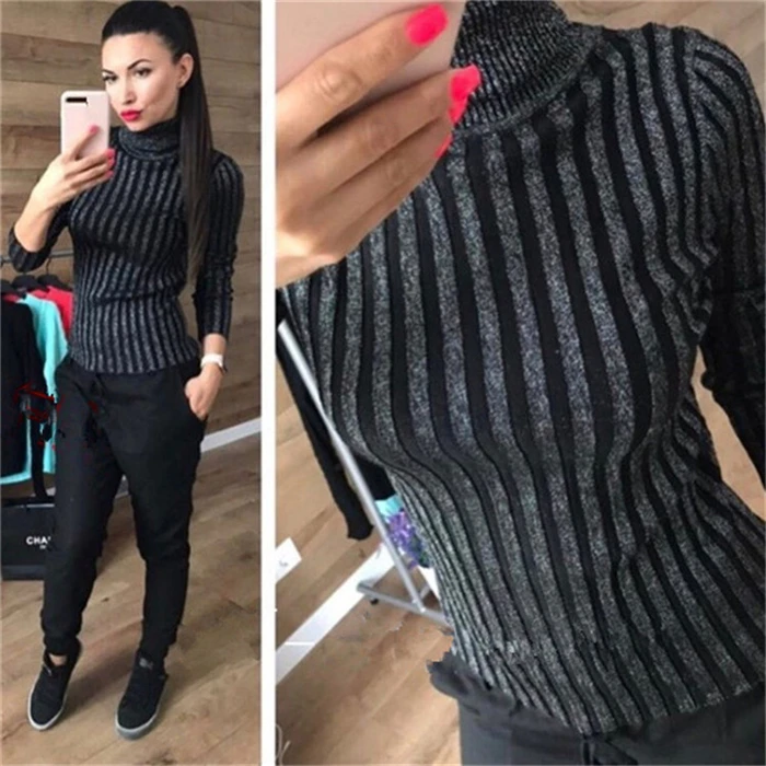 2019 Winter Sweater Women Striped Turtleneck Bodycon Pull Femme Long Sleeve Basic Pullovers Female Top Plus Size
2019 Winter Sweater Women Striped Turtleneck Bodycon Pull Femme Long Sleeve Basic Pullovers Female Top Plus Size
