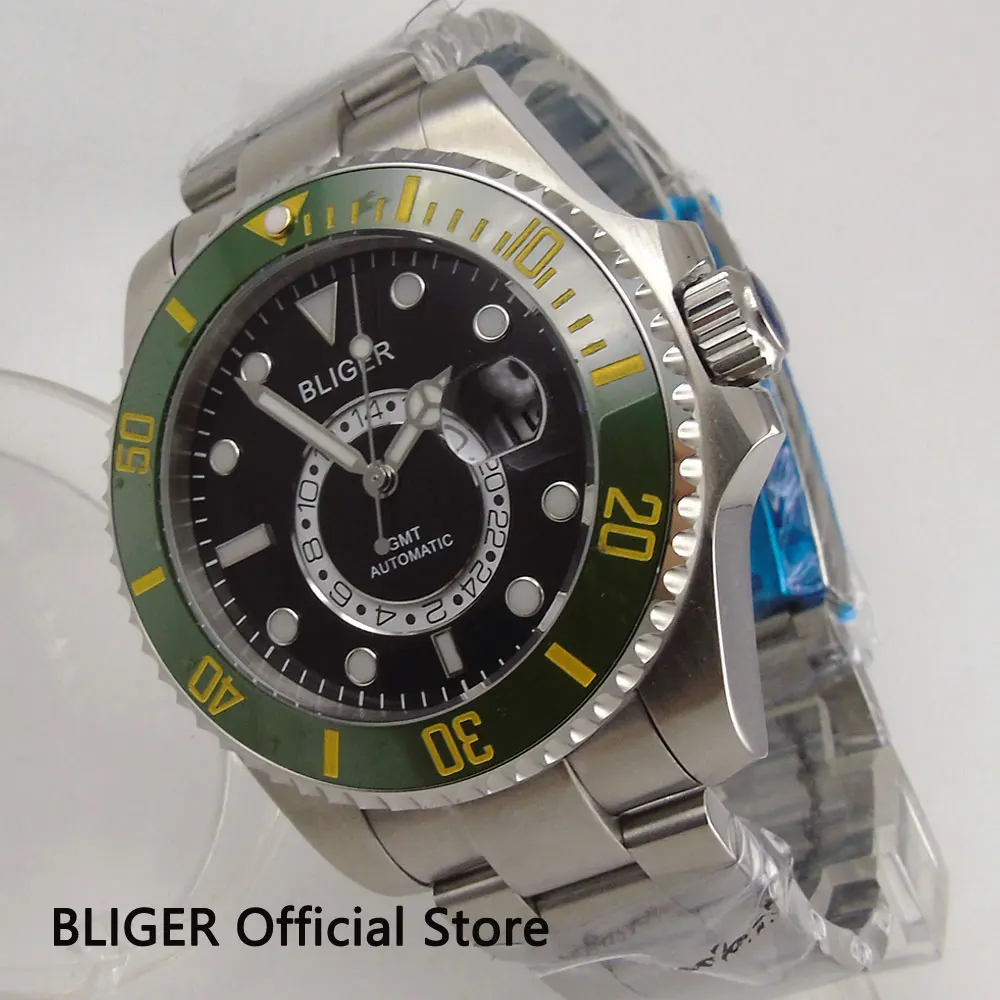 BLIGER 43mm Black Dial Green Ceramic Bezel Luminous Marks Men's Watch Sapphire GMT Function Automatic Movement Wrist Watches B21
BLIGER 43mm Black Dial Green Ceramic Bezel Luminous Marks Men's Watch Sapphire GMT Function Automatic Movement Wrist Watches B21