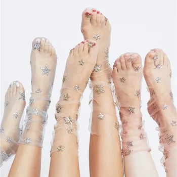 Women Harajuku Glitter Stars Socks Ladies Transparent Mesh Gold Sliver Grey Novelty Stars Fishnet Socks Calcetines Divertidos 
Women Harajuku Glitter Stars Socks Ladies Transparent Mesh Gold Sliver Grey Novelty Stars Fishnet Socks Calcetines Divertidos