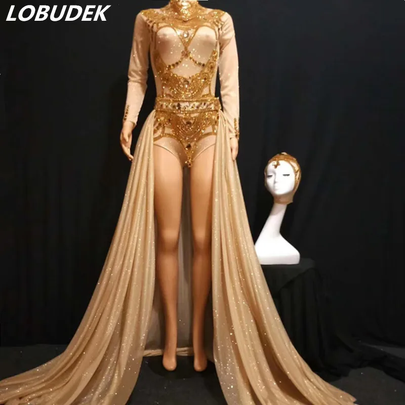 High-end Gold Long-Sleeved Bodysuit Long Trailing Dance Clothing Fashion Women Singer Host Stage Performance Costume Stage Wear
High-end Gold Long-Sleeved Bodysuit Long Trailing Dance Clothing Fashion Women Singer Host Stage Performance Costume Stage Wear
