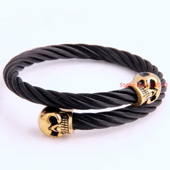 New Fashion 316L Stainless steel High Quality Mens Gold Black 6mm Wide Skull Heads End Open Cuff Bracelet Bangle Top Design Gift
New Fashion 316L Stainless steel High Quality Mens Gold Black 6mm Wide Skull Heads End Open Cuff Bracelet Bangle Top Design Gift