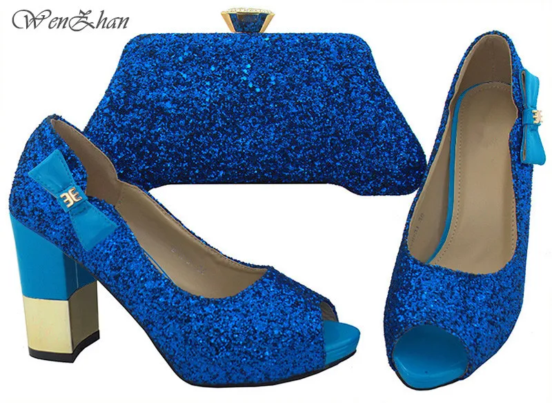 WENZHAN Royalblue Shoes and Bag Set Thick High Heel Women Shoes and Bag Set Decorated With Shining Paillette For Party B712-30
WENZHAN Royalblue Shoes and Bag Set Thick High Heel Women Shoes and Bag Set Decorated With Shining Paillette For Party B712-30