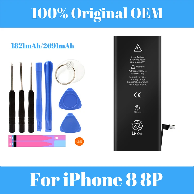 For iPhone 8 8Plus Battery Original Capacity Replacement Li-ion Polymer Battery + Free Tools Stickers
For iPhone 8 8Plus Battery Original Capacity Replacement Li-ion Polymer Battery + Free Tools Stickers