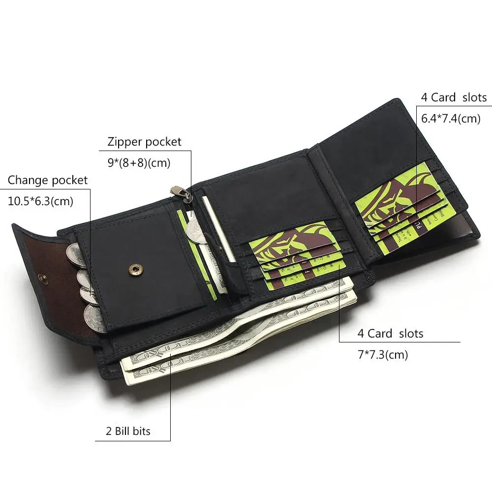TAUREN дизайнерский короткий кошелек из 100% натуральной воловьей кожи темный/черный
