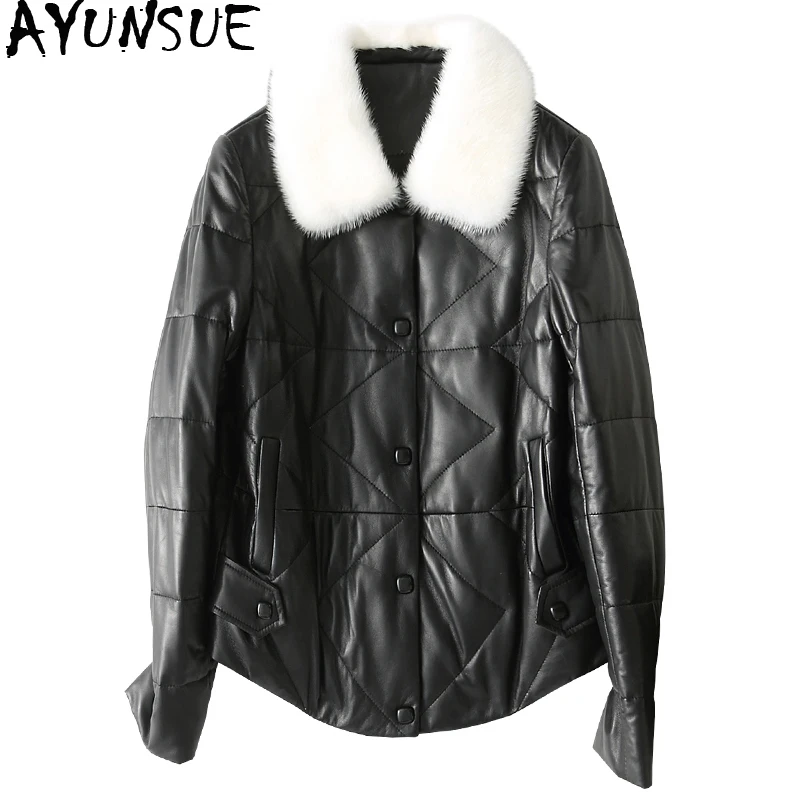 AYUNSUE Women Genuine Leather Jacket Natural Mink Fur Collar 2019 Short Real Sheepskin Coat Female Warm Winter Down Coats DJN666
AYUNSUE Women Genuine Leather Jacket Natural Mink Fur Collar 2019 Short Real Sheepskin Coat Female Warm Winter Down Coats DJN666