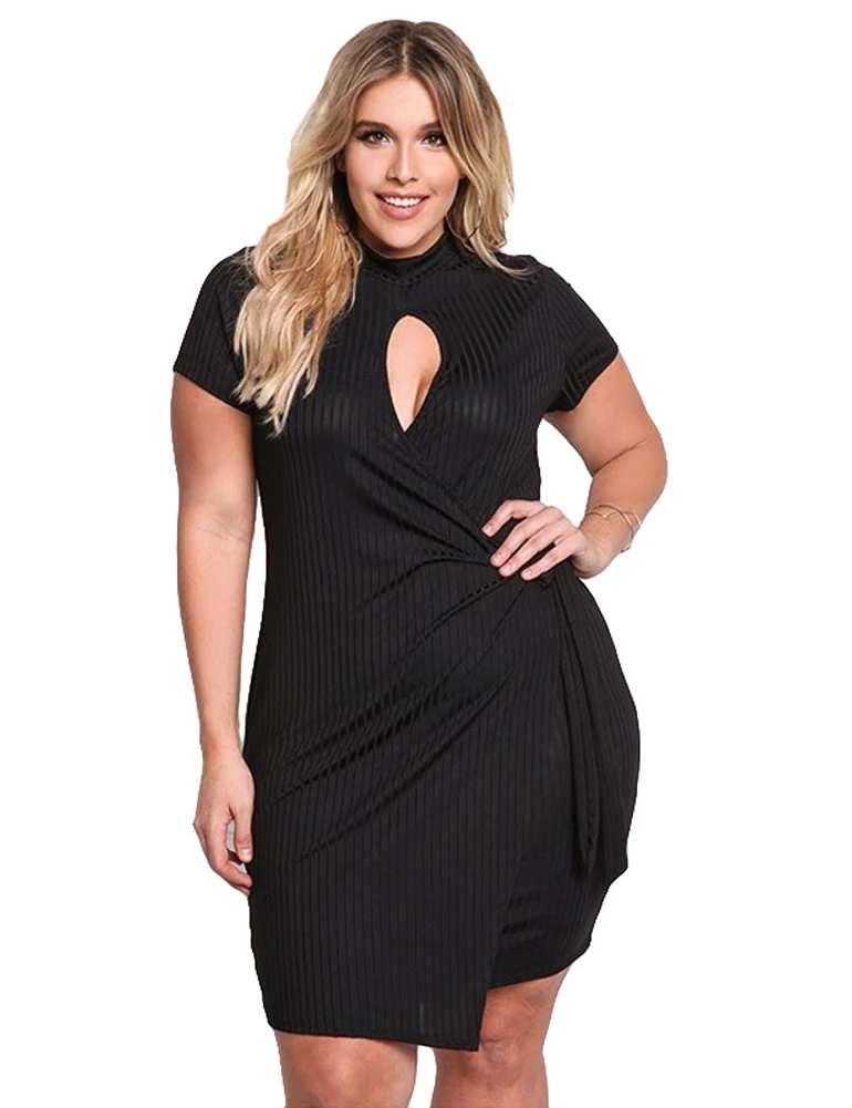 Sexy Women Plus Size Mini Dress Cutout Front Asymmetric Short Sleeve Wrap Dress Black Slim Bodycon Large Size Knitted Dress 2019
Sexy Women Plus Size Mini Dress Cutout Front Asymmetric Short Sleeve Wrap Dress Black Slim Bodycon Large Size Knitted Dress 2019