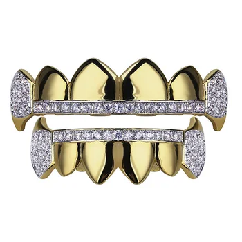 Men's Hip Hop Fang Top Bottom Vampire teeth Grillzs Set Gold Silver Color Micro Pave CZ Rhinestone Bling Iced Out Rapper Jewelry
Men's Hip Hop Fang Top Bottom Vampire teeth Grillzs Set Gold Silver Color Micro Pave CZ Rhinestone Bling Iced Out Rapper Jewelry
