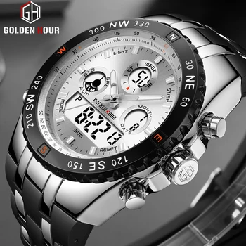 GOLDENHOUR Brand Watch Silver Men Fashion Sport Men's Military Waterproof Watches LED Digital Wristwatch Male Relogio Masculino
GOLDENHOUR Brand Watch Silver Men Fashion Sport Men's Military Waterproof Watches LED Digital Wristwatch Male Relogio Masculino