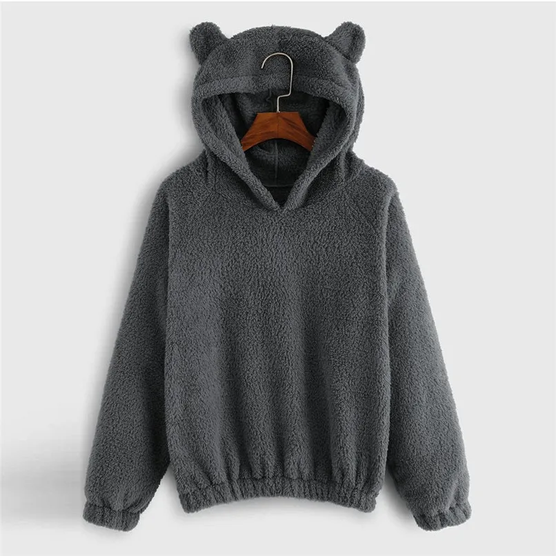 Cute Harajuku Womens Sweatshirts Hoodie Crop Tops Solid Cat Ear Long Sleeve Cropped Sweatshirt Hooded Pullover Moletom 40OC510