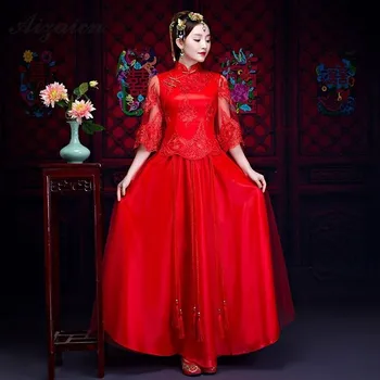 Fashion Spring Bride Wedding Dress Qipao Women Chinese Traditional Clothing Modern Red Lace Long Cheongsam Dresses Robe Rouge
Fashion Spring Bride Wedding Dress Qipao Women Chinese Traditional Clothing Modern Red Lace Long Cheongsam Dresses Robe Rouge