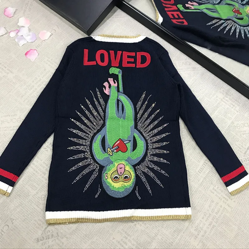 High Quality 50% Wool Sweater for Women Winter V Neck Monkey Embroidery Sequins Pearl Buttons Warm Knitted Cardigans Black
High Quality 50% Wool Sweater for Women Winter V Neck Monkey Embroidery Sequins Pearl Buttons Warm Knitted Cardigans Black