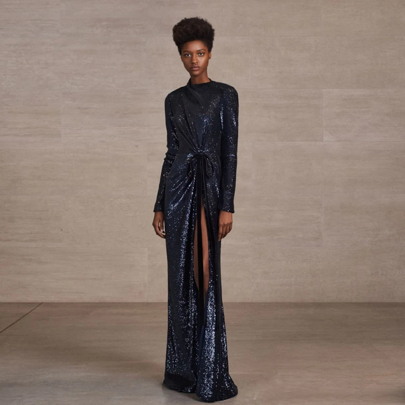 Shining Dark Blue Sequined Evening Gowns Long Sleeve Side Split Straight Formal Prom Gowns Customized Cheap Sequins Party Dress
Shining Dark Blue Sequined Evening Gowns Long Sleeve Side Split Straight Formal Prom Gowns Customized Cheap Sequins Party Dress