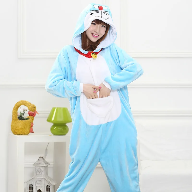 Image Autumn Spring Winter Flannel Lovers Couples Unisex Animal Pajamas One Piece Cartoon Sleepwear Doraemon Cheap Adult Aimal Onsies