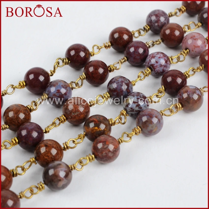 BOROSA Gold Color 8mm Round Red Lace Agates Beads Wire Wrapped Rosary Chain Beaded Chains Stone Beads Chains Druzy Jewelry JT123
BOROSA Gold Color 8mm Round Red Lace Agates Beads Wire Wrapped Rosary Chain Beaded Chains Stone Beads Chains Druzy Jewelry JT123