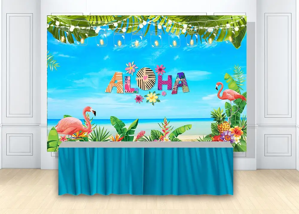 Huayi Summer Aloha Luau Party Backdrop For Girl Birthday Party Decoration Tropical Leaves Hawaiian Beach Photo Background W 2117