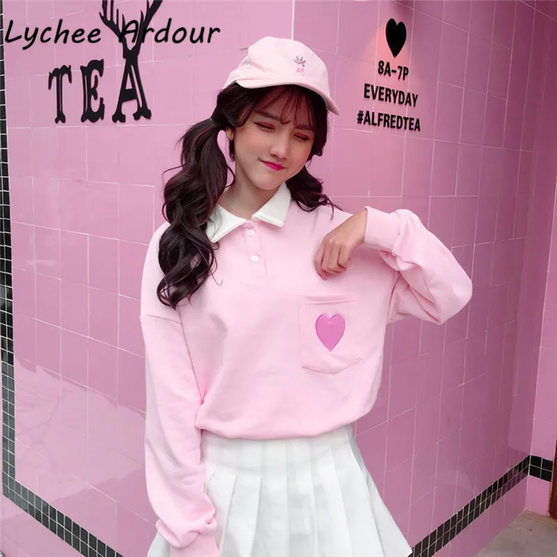 Heart Embroidery T Shirts Female Long Sleeve Turn Down Collar T-shirts Spring Autumn Sweet Women Top Tees
Heart Embroidery T Shirts Female Long Sleeve Turn Down Collar T-shirts Spring Autumn Sweet Women Top Tees
