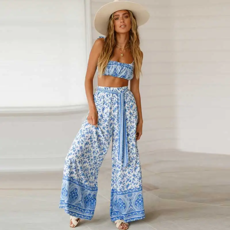 2019 Summer Women 2 piece Sets Chiffon Print Boho Crop Tops Pants Sets Two Piece Outfits For Women Beach Boho Suits VKSU2003
2019 Summer Women 2 piece Sets Chiffon Print Boho Crop Tops Pants Sets Two Piece Outfits For Women Beach Boho Suits VKSU2003