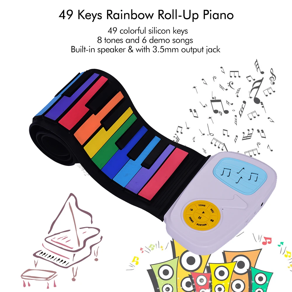 49 Keys Rainbow Roll-Up Electronic Piano Keyboard Colorful Silicon Keys Built-in Speaker Musical Education Toy for Children Kids
49 Keys Rainbow Roll-Up Electronic Piano Keyboard Colorful Silicon Keys Built-in Speaker Musical Education Toy for Children Kids