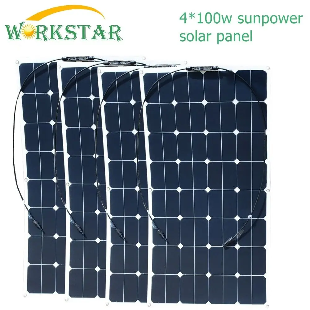 

Workstar 4*100W Sunpower Flexible Solar Panels 18V 100 watts Solar Module Charger for RV/Boat 400W Solar Power System