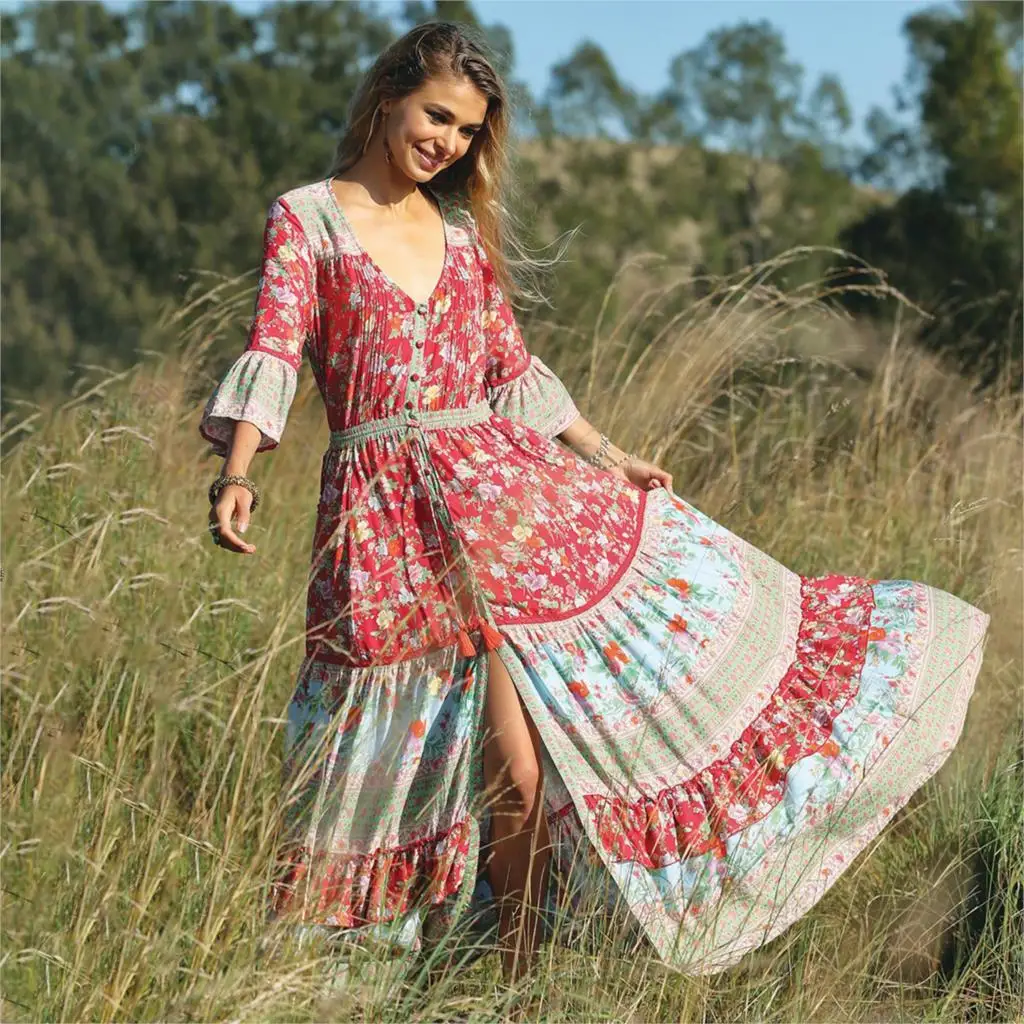 Red Rose Print Dress V-Neck Adjust Waist Casual Women Boho Beach Maxi Dress Ruffle Hem A-Line Long Vestidos Party Wear
Red Rose Print Dress V-Neck Adjust Waist Casual Women Boho Beach Maxi Dress Ruffle Hem A-Line Long Vestidos Party Wear