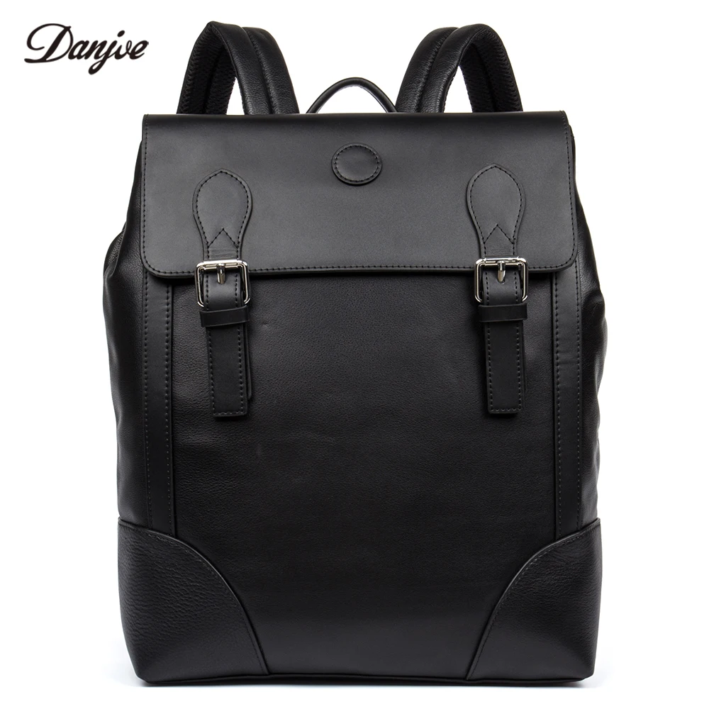 

DANJUE Fashion Men Backpack Genuine Leather School Bag Students Trendy Cover Travel Bags Male Leisure 14inch Laptop Backpack Man