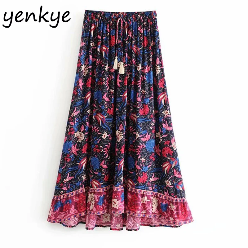 Vintage Print Long Maxi Skirt Women Drawstring Elastic High Waist A-line Skirt Lady Summer Holiday Boho Skirt faldas mujer
Vintage Print Long Maxi Skirt Women Drawstring Elastic High Waist A-line Skirt Lady Summer Holiday Boho Skirt faldas mujer