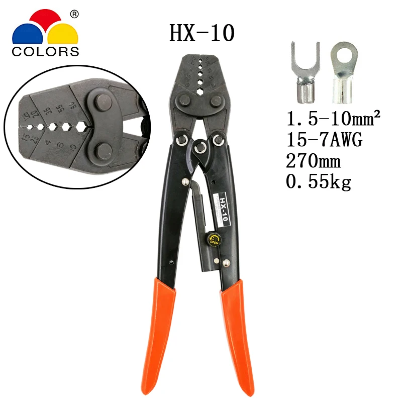 HX-10 crimping plier for non-insulated terminals (hexagonal type) Japanese style capacity 1.5-10mm2 15-7AWG electrical tools
HX-10 crimping plier for non-insulated terminals (hexagonal type) Japanese style capacity 1.5-10mm2 15-7AWG electrical tools